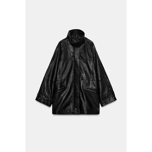 ZARA LEATHER JACKET WITH ADJUSTABLE WAIST - Picture 1 of 11